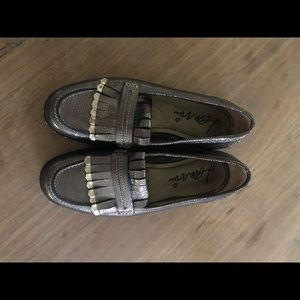 Lanvin gold-adorned metallic loafers (37.5)